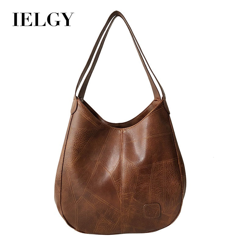 Ielgy Ladies Retro Soft Leather Shoulder Bag Ladies All-Match Shoulder Simple Portable Tote Bag