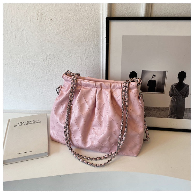 Ielgy Ladies Large-Capacity Fashion High-End Rhombus Chain Cross-Body All-Match One-Shoulder Bucket