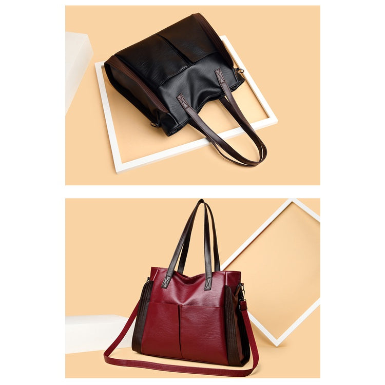IELGY Fashionable large capacity soft leather bag for middle-aged women, new handbag, one shoulder crossbody bag