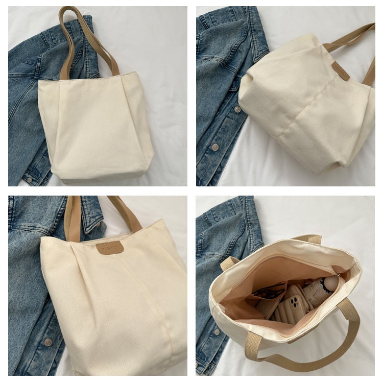 Ielgy Large-Capacity Canvas Fashion Casual Solid Color One-Shoulder Portable Commuter Tote Bag