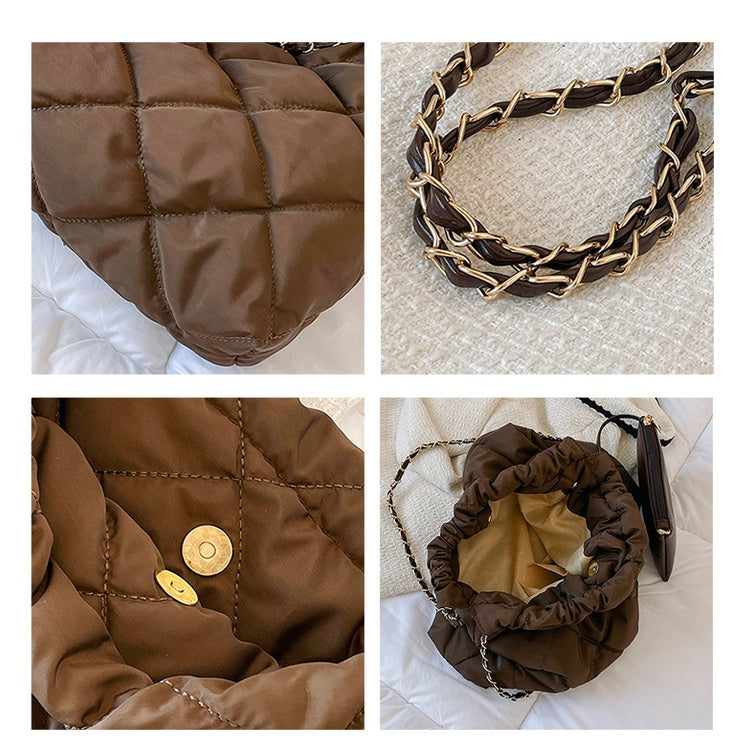 Ielgy Casual Soft Face Large Capacity Bag Chain Crossbody Bag Shoulder Bucket Bag