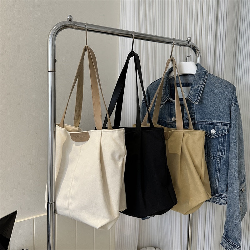 Ielgy Large-Capacity Canvas Fashion Casual Solid Color One-Shoulder Portable Commuter Tote Bag