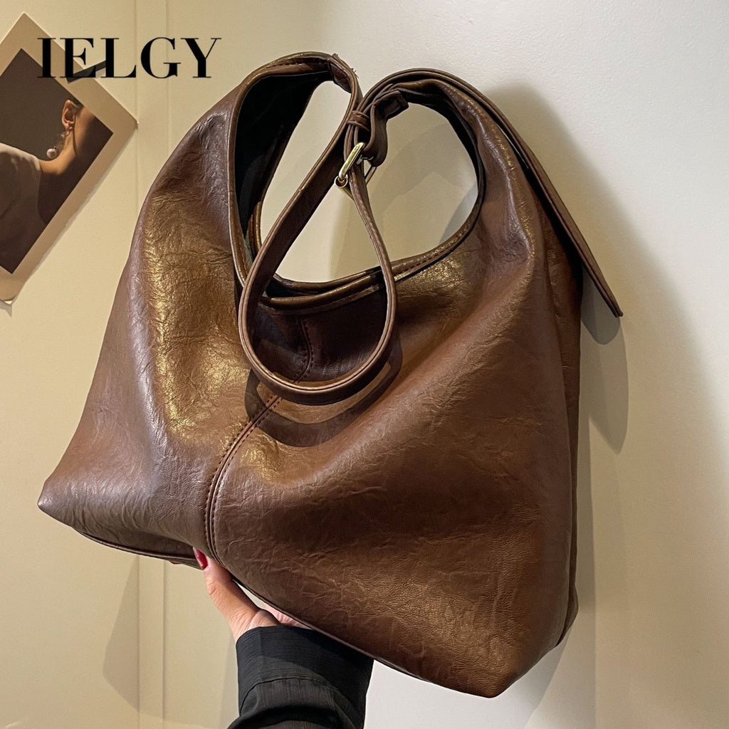 Ielgy Large-Capacity One-Shoulder Tote Bag Fashionable All-Match Casual Commuter Buck