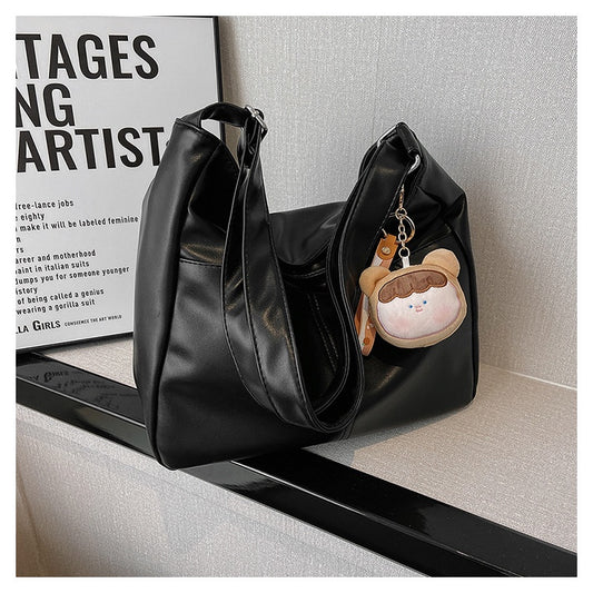 Ielgy Ladies Soft Leather Retro Bucket Bag Large Capacity Cross-body Shoulder Tote Bag (Free Pendant)