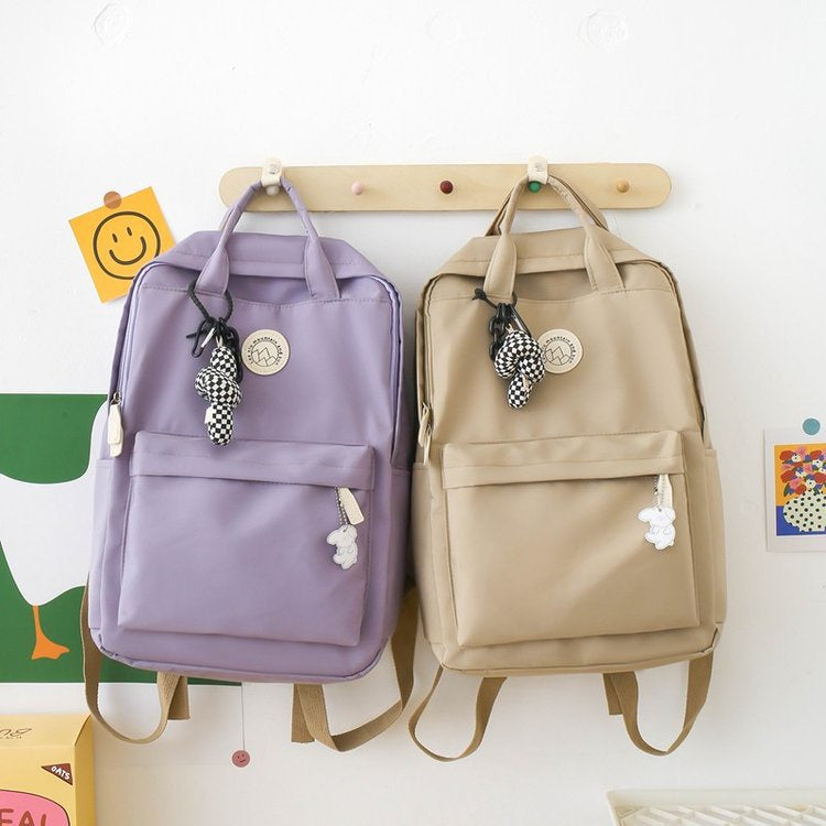 Ielgy Ladies Korean Version Trendy Large-Capacity Portable Backpack Solid Color Simple College Students Class