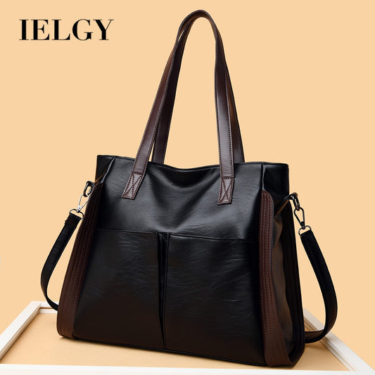 IELGY Fashionable large capacity soft leather bag for middle-aged women, new handbag, one shoulder crossbody bag