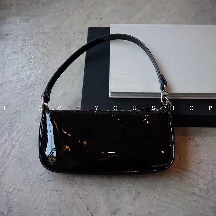 Ielgy Trendy All-Match Handbag Simple Shoulder Underarm Bag Korean Version Patent Leather Baguette Bag