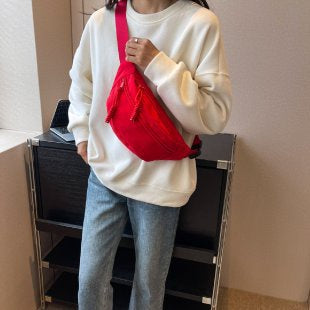 Ielgy Ladies Messenger Chest Bag Sports Niche All-Match Canvas Casual Waist Bag