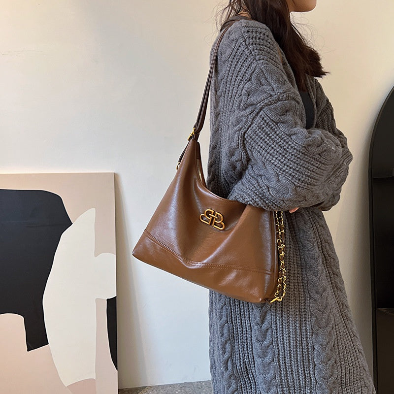 Ielgy Ladies Tote Bag One-Shoulder High-End Sense Cross-Body Niche Design Sense Large-Capacity Female