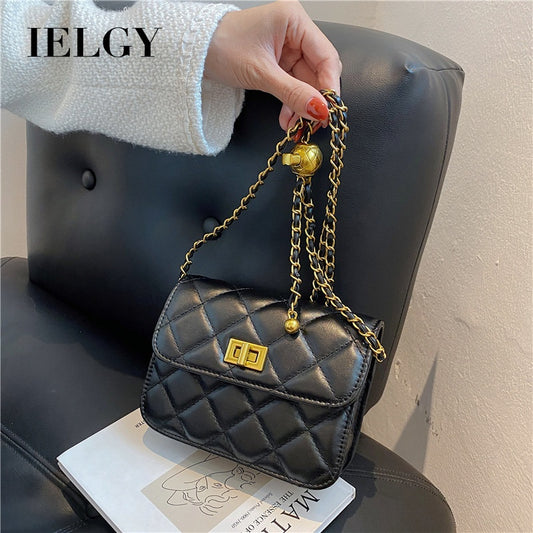 Ielgy Ladies Small Golden Ball Chain Small Square Bag Shoulder Fashion Trend Cross-body Mobile Phone Bag