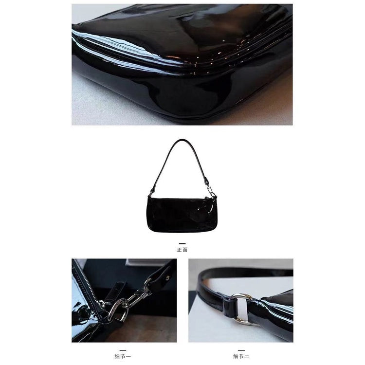 Ielgy Trendy All-Match Handbag Simple Shoulder Underarm Bag Korean Version Patent Leather Baguette Bag