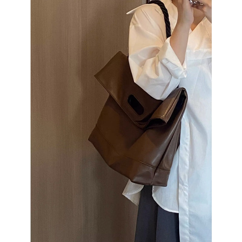 Ielgy Ladies Simple Commuter Soft Leather Tote Bag Student Class Shoulder Messenger Bag