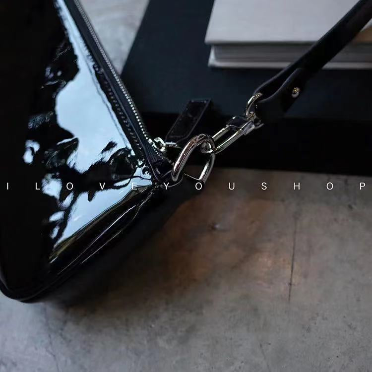Ielgy Trendy All-Match Handbag Simple Shoulder Underarm Bag Korean Version Patent Leather Baguette Bag