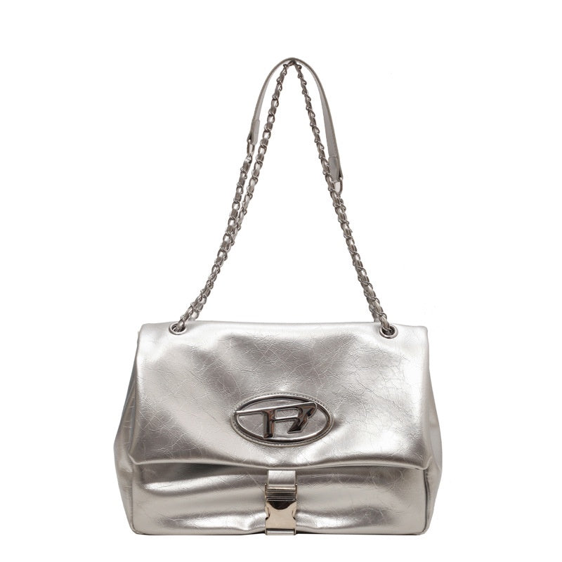 Ielgy Ladies Large-Capacity One-Shoulder Messenger Tote Bag Temperament Jingle Bag Chain St