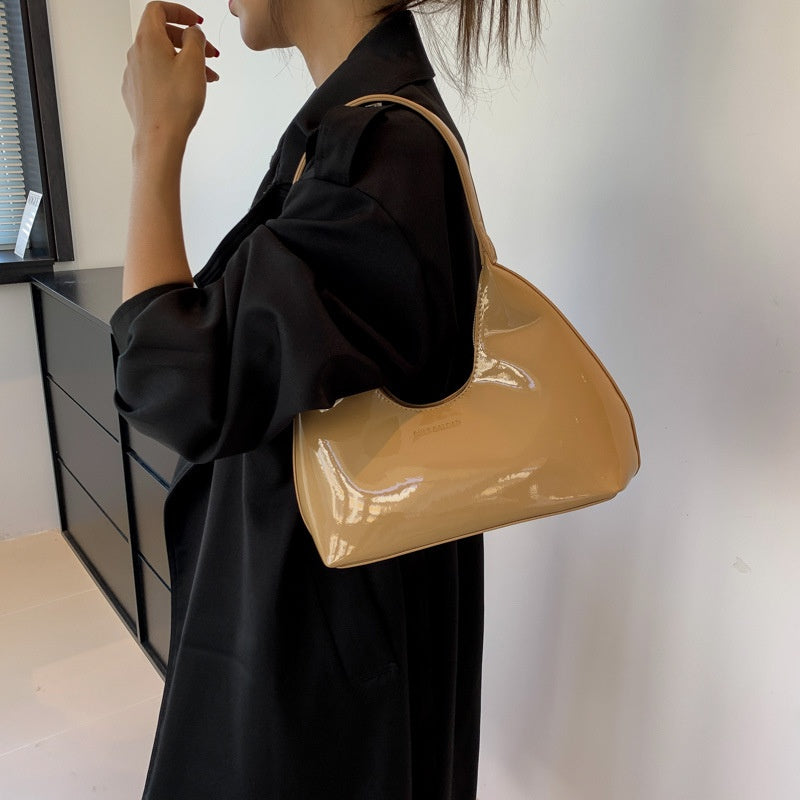 Ielgy Ladies Patent Leather Bag Baguette Crescent Bag Ladies Shoulder Handbag Texture Fashion Underarm Bag