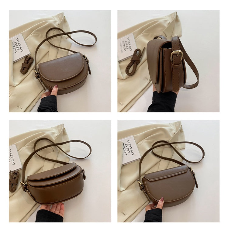 Ielgy Ladies Solid Color Multi-Layered Large Capacity Saddle Bag Shoulder Messenger Bag