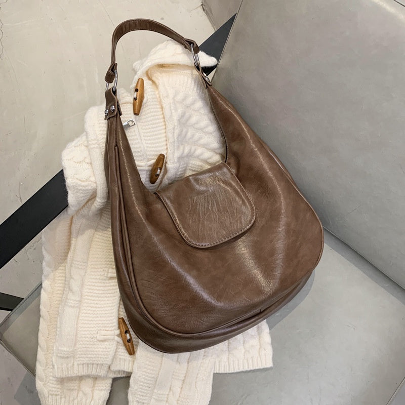 Ielgy Ladies Fashion One Shoulder Class Commuter Soft Leather Large Capacity Tote Bag