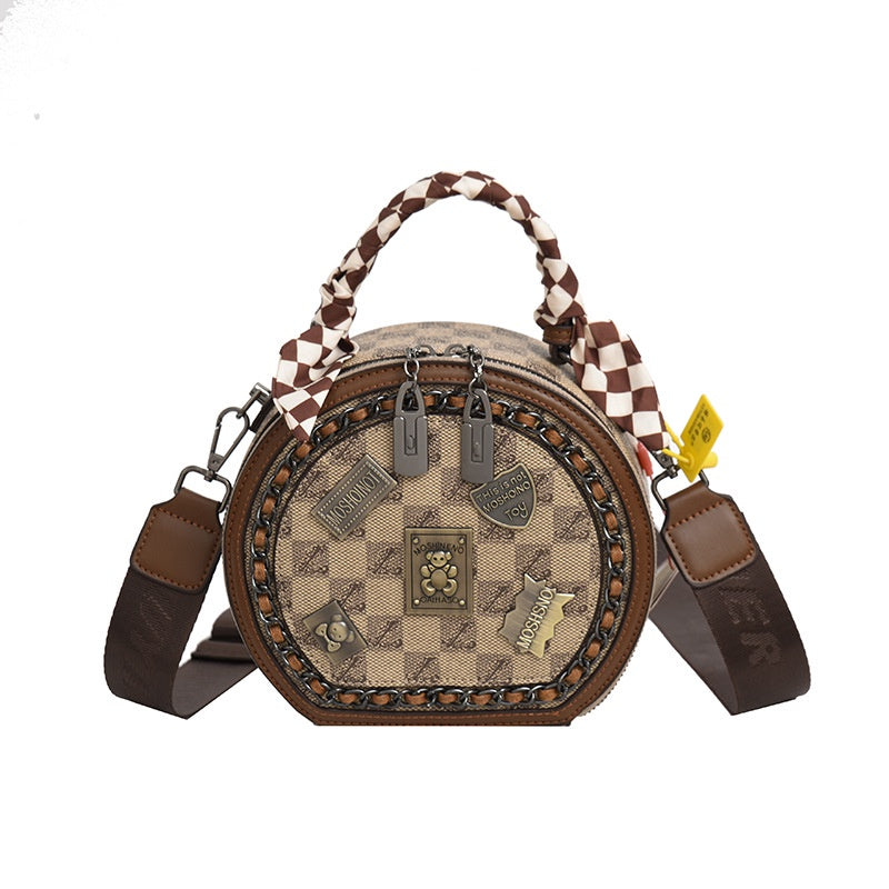 Ielgy Fashion Ladies Handbag Shoulder Crossbody Round Cake Bag (with Silk Scarf)