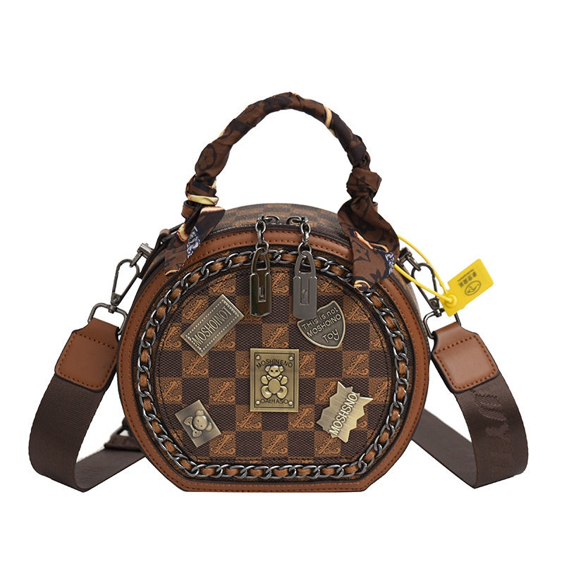Ielgy Fashion Ladies Handbag Shoulder Crossbody Round Cake Bag (with Silk Scarf)