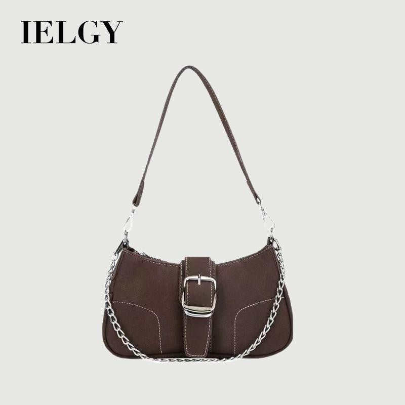 IELGY niche fashion solid color chain shoulder bag belt buckle decoration