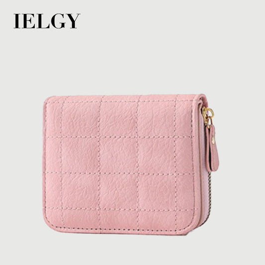 IELGY women's solid color zipper rhombic short wallet