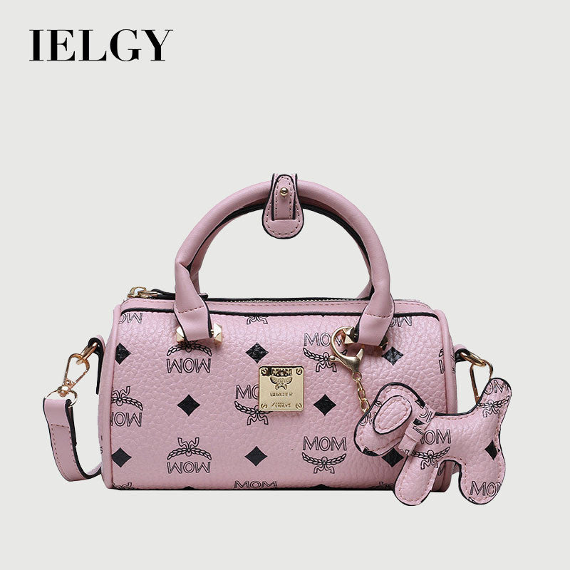 Ielgy Boston Letter Cylindrical Handbag Shoulder Crossbody Bag