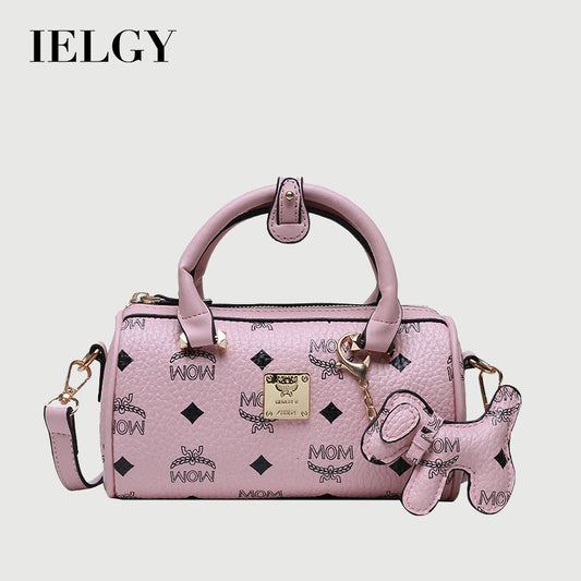 Ielgy Boston Letter Cylindrical Handbag Shoulder Crossbody Bag