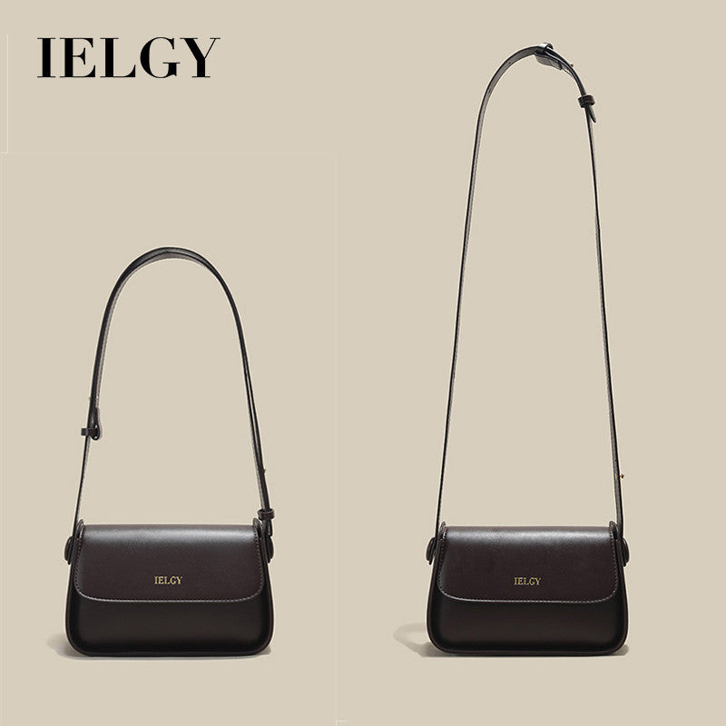 IELGY Fashionable and Versatile Top-handle Bag in Coffee with Wide Shoulder Strap for Women