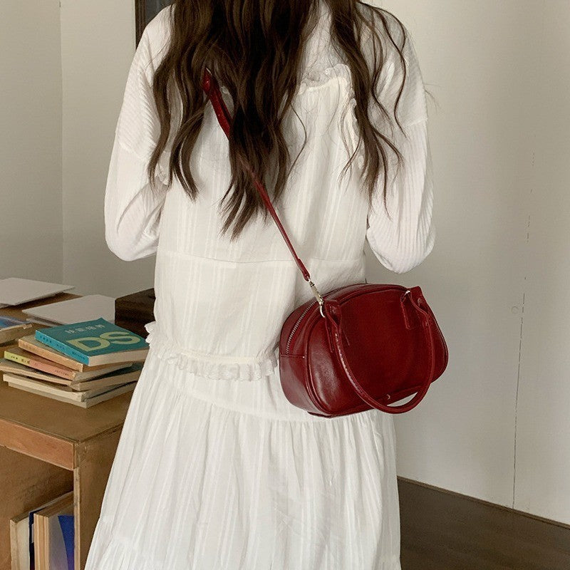 Ielgy Trendy Portable Bowling Bag All-Match Cross-Body Retro Red Small Square Bag