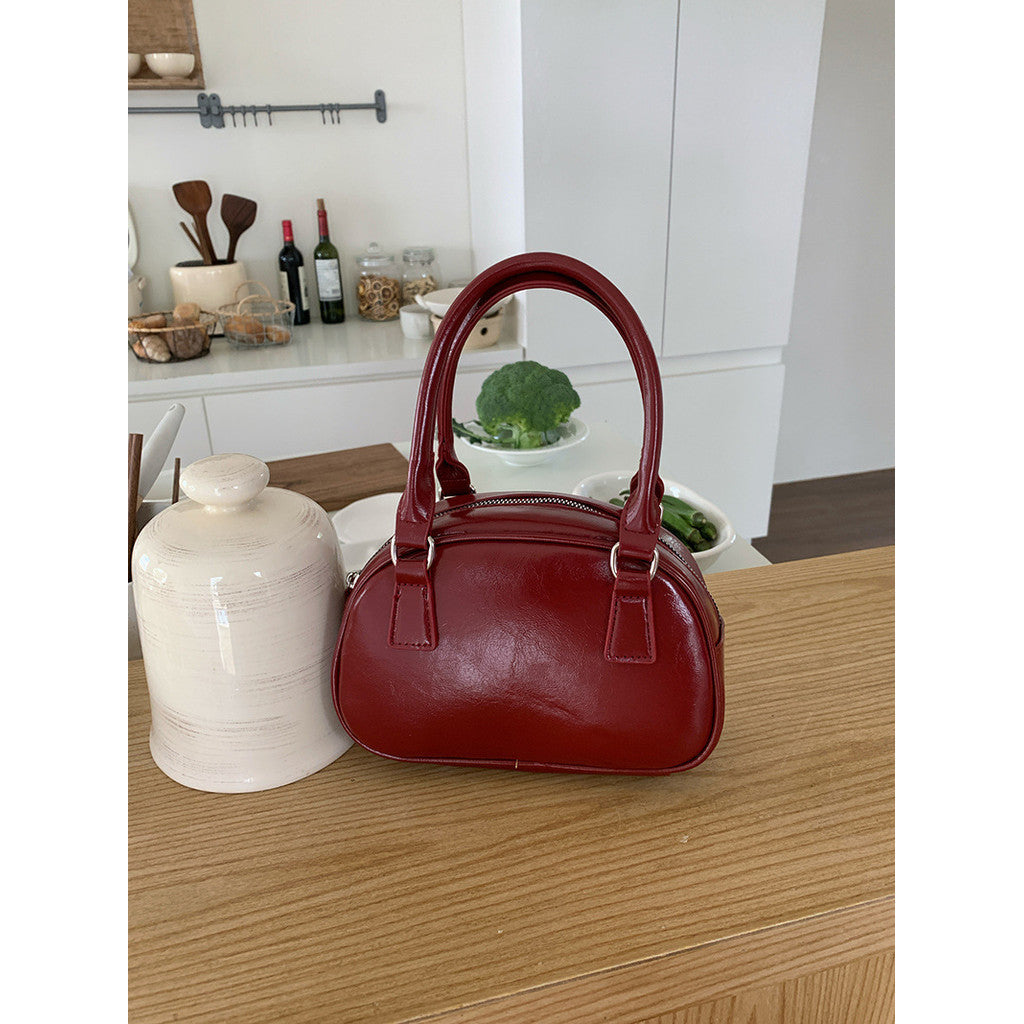 Ielgy Trendy Portable Bowling Bag All-Match Cross-Body Retro Red Small Square Bag