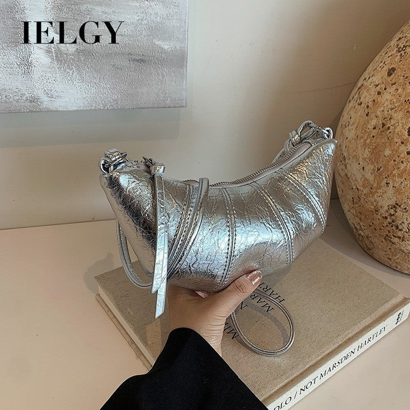 Ielgy Niche Unique Fashionable Hot Girl Style Simple All-Match Dumpling Bag Casual Silver Messenger Bag
