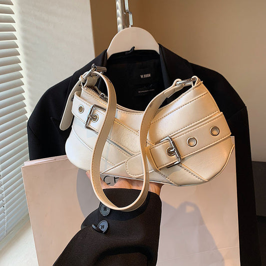 Ielgy Fashionable High-End Red Underarm Bag Ladies Korean Version Trendy All-Match Motorcycle Bag Niche Simple One-Shoulder