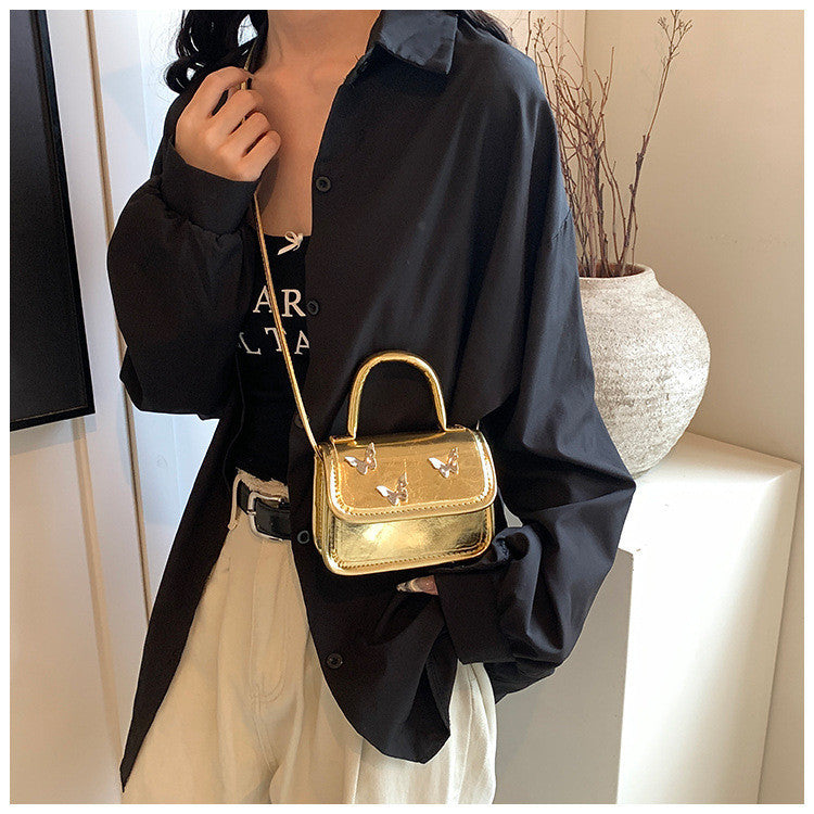 Ielgy Ladies Casual All-Match Silver Butterfly Small Square Bag Portable One-Shoulder Mini Messenger Bag