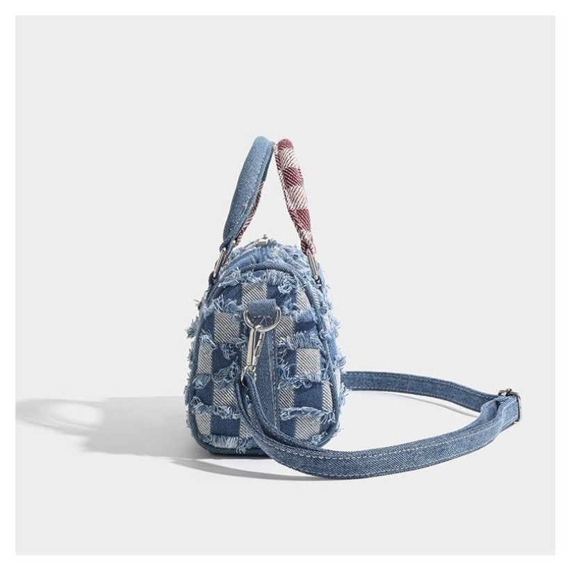 Ielgy Contrast Color Niche Cartoon Stitch Denim Bag Hole Stitching Cross-body Portable Pillow Bag