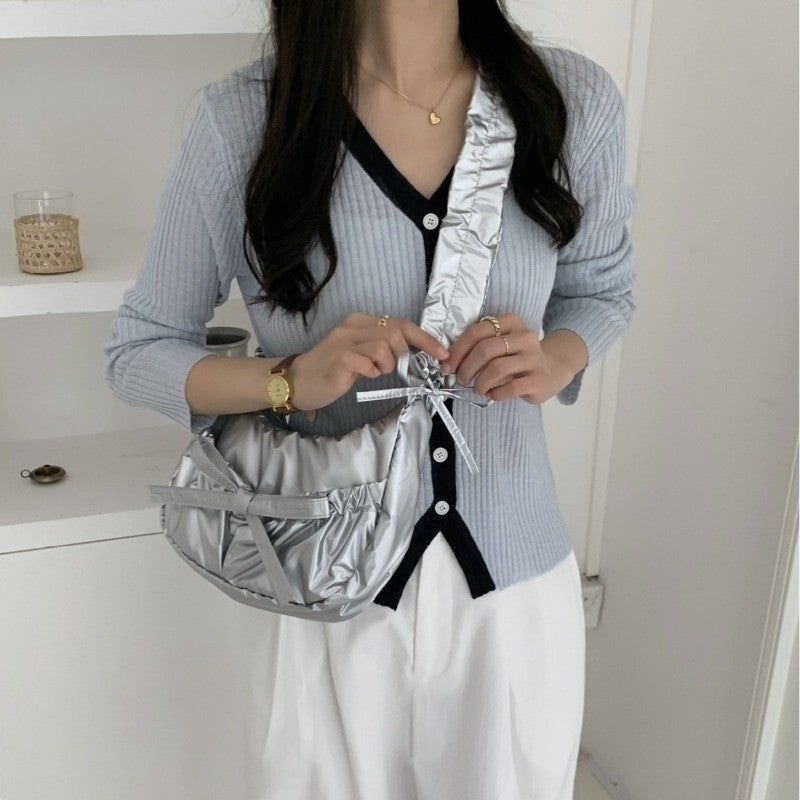 Ielgy Casual Unique Pleated Drawstring Lace-Up Nylon Lazy Style Underarm Messenger Bag ins