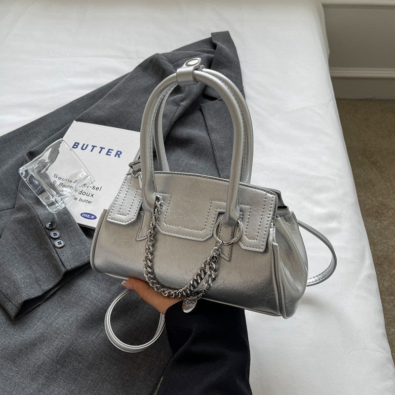 Ielgy High-End Niche Design Silver Handbag Crossbody Fashion All-Match Handbag