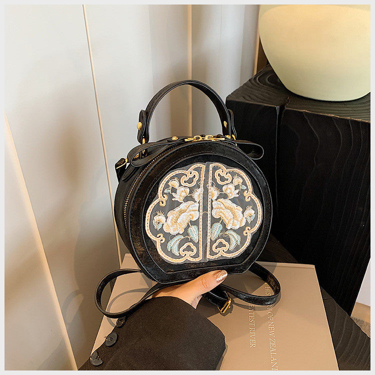 Ielgy Fashion Niche Embroidery Bag New Chinese Style All-Match Cross-Body Portable Small Round Bag