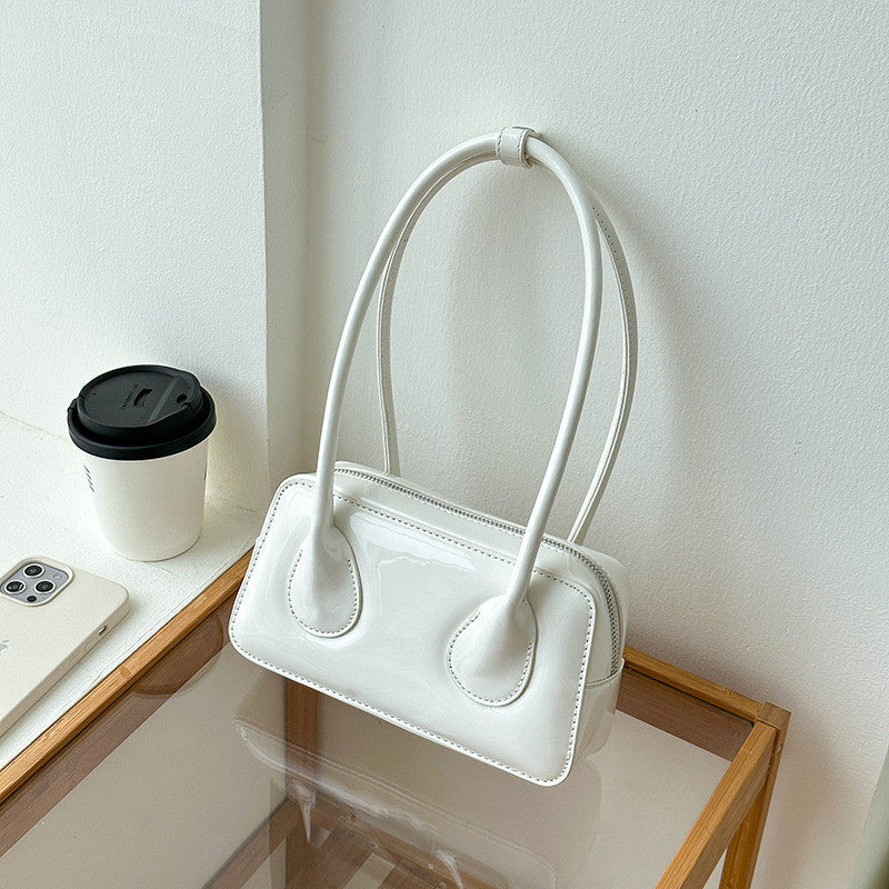 Ielgy Niche Texture Red Ladies Bag Simple All-Match Fashion One-Shoulder Glossy Patent Leather Underarm