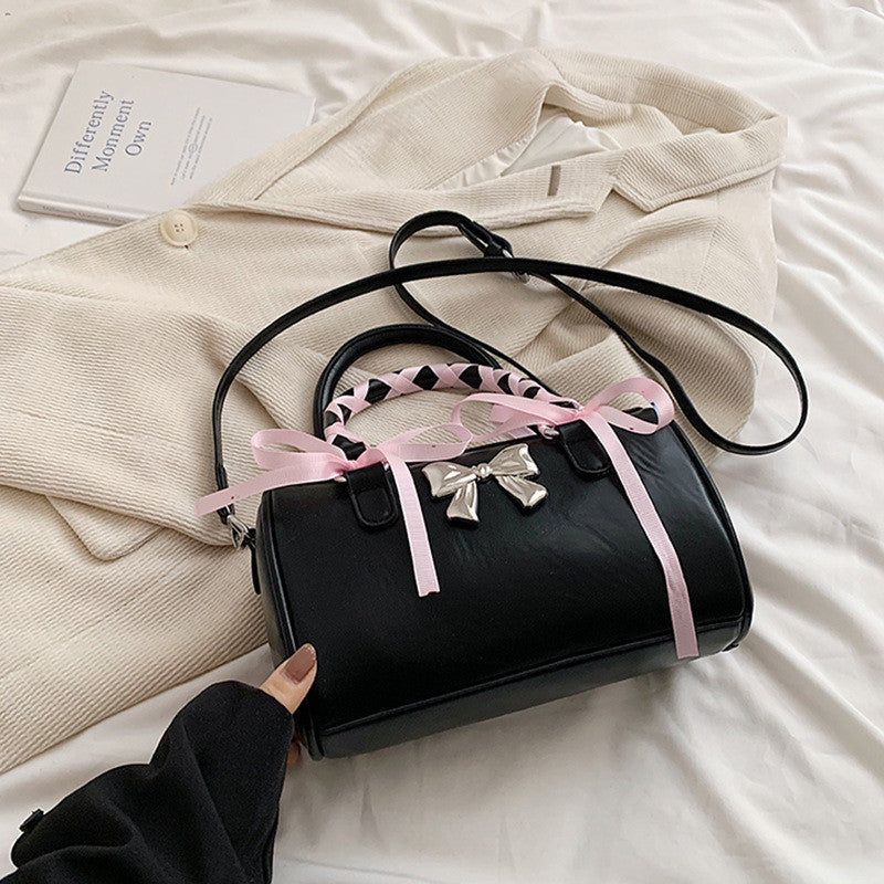Ielgy Ballet Style Bowknot Portable Boston Bag Fashion One-Shoulder Messenger All-Match Pillow Bag
