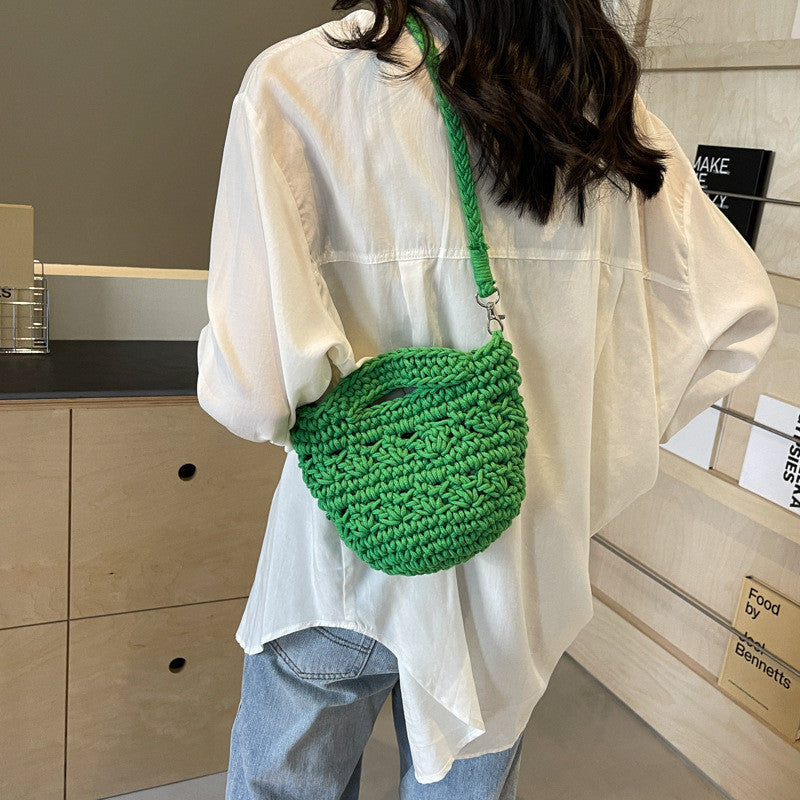 Ielgy Ladies Messenger Cotton Thread Woven Bag All-Match Hollow Straw Vacation Beach Bag Fresh