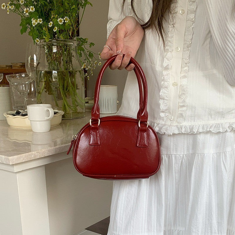 Ielgy Trendy Portable Bowling Bag All-Match Cross-Body Retro Red Small Square Bag