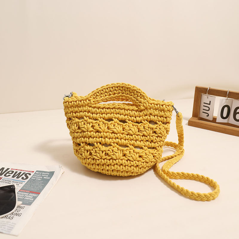 Ielgy Cross-Body Cotton Thread Woven Bag All-Match Hollow Straw Vacation Beach Bag Fresh