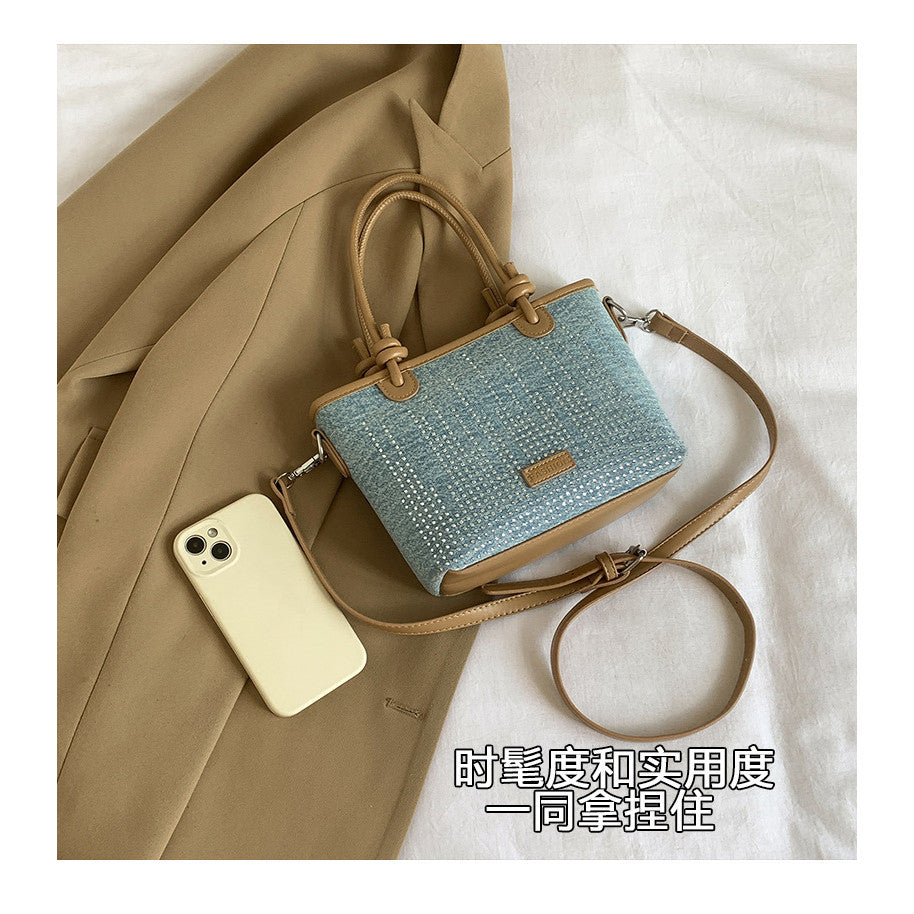 Ielgy Denim Bag All-Match Fashion Texture Cross-Body Portable Bucket Bag