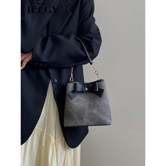 Ielgy Ladies High-End Retro Art Bucket Bag All-Match One-Shoulder Messenger Bag