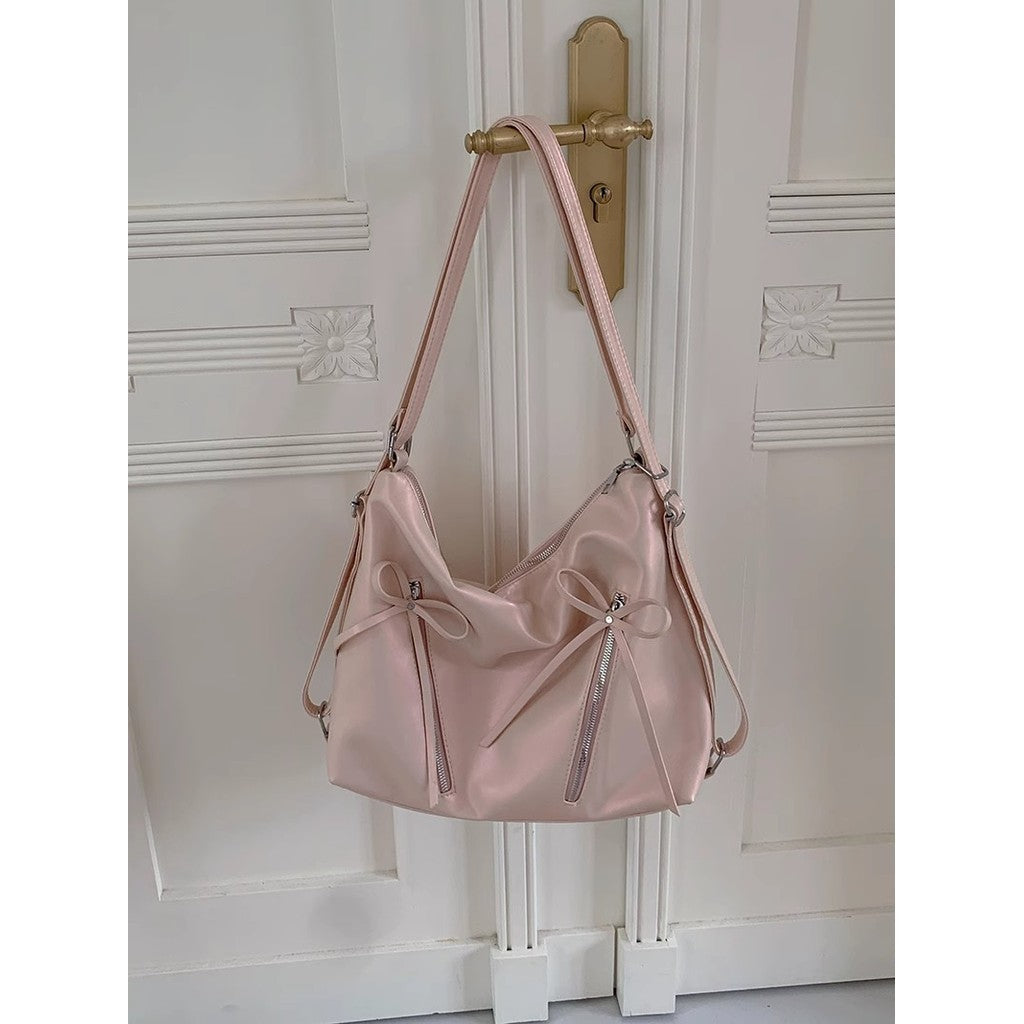 Ielgy Bow Pink Backpack Trendy Fashion Tote Bag Casual Large Capacity Shoulder Bag