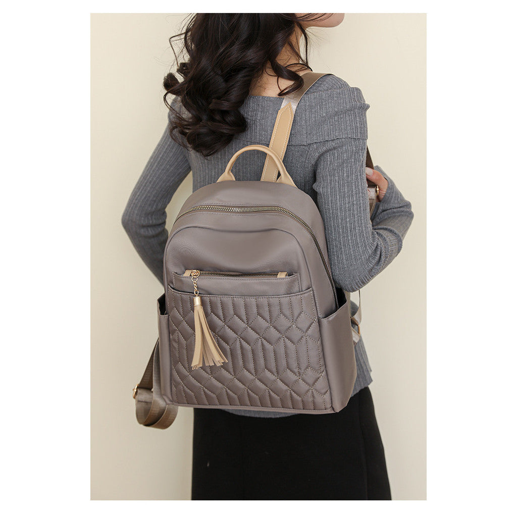 Ielgy Korean Version Diamond Backpack Outing Travel Bag Ladies Solid Color Backpack Simple Large Capacity Backpack