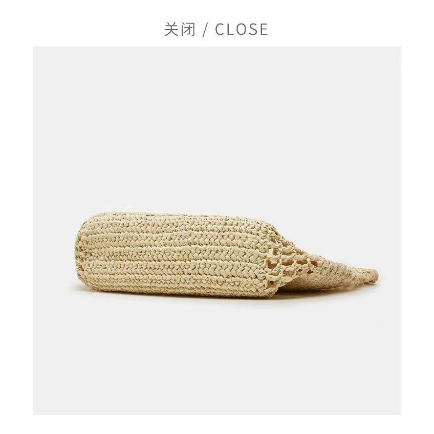 Ielgy Letter Embroidery One-Shoulder Straw Bag All-Match Large-Capacity Woven Vacation Beach Female Bag