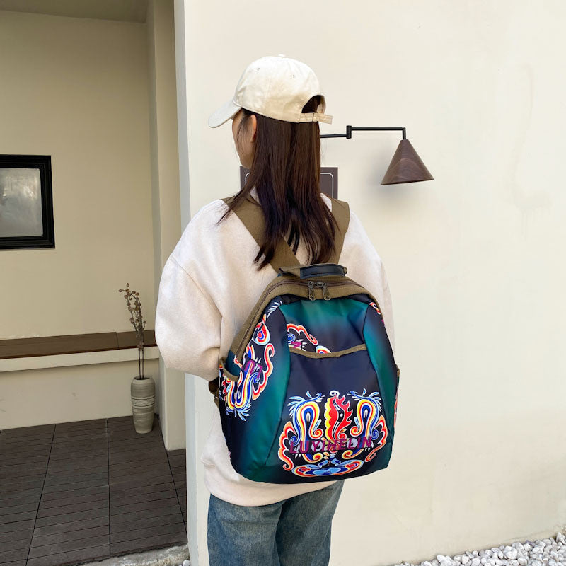 Ielgy Printed Ladies Backpack Oxford Cloth Large Capacity Backpack Harajuku Travel Design Sense School Bag