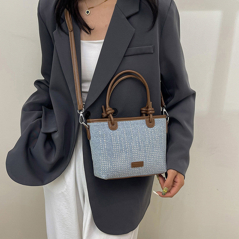 Ielgy Denim Bag All-Match Fashion Texture Cross-Body Portable Bucket Bag