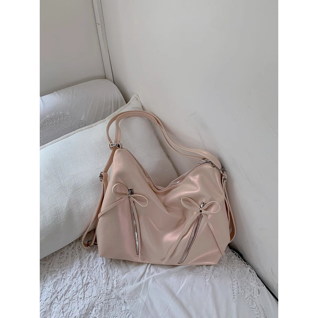 Ielgy Bow Pink Backpack Trendy Fashion Tote Bag Casual Large Capacity Shoulder Bag
